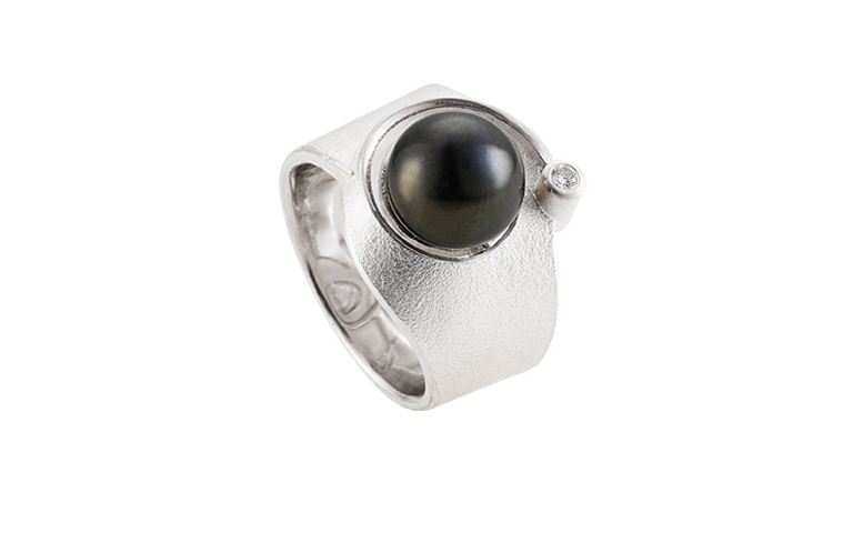 32037-Ring, Silber 925 mit Brillant und Peacok Perle