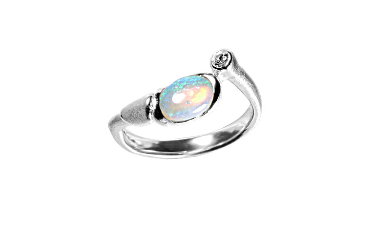 45350-Ring, Weissgold 750 mit Opal und Brillant