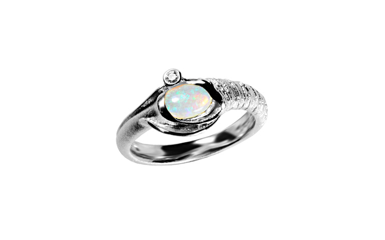 45386-Ring, Weissgold 750 mit Opal und Brillant
