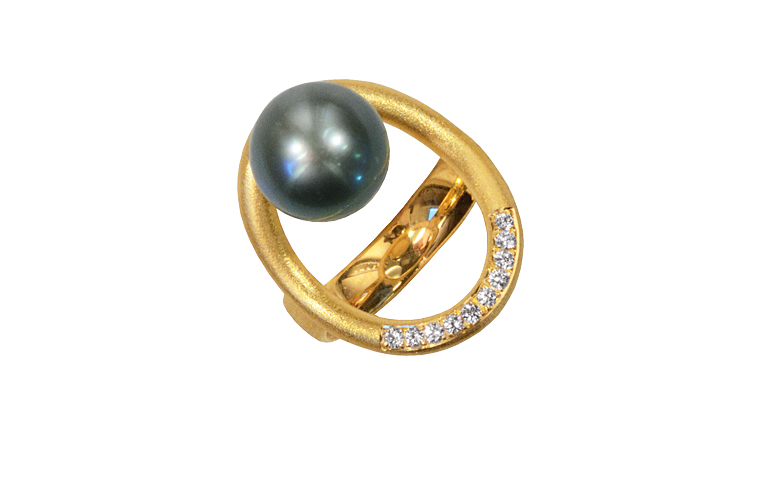 05284-Ring, Gold 750 mit Brillanten und Perle