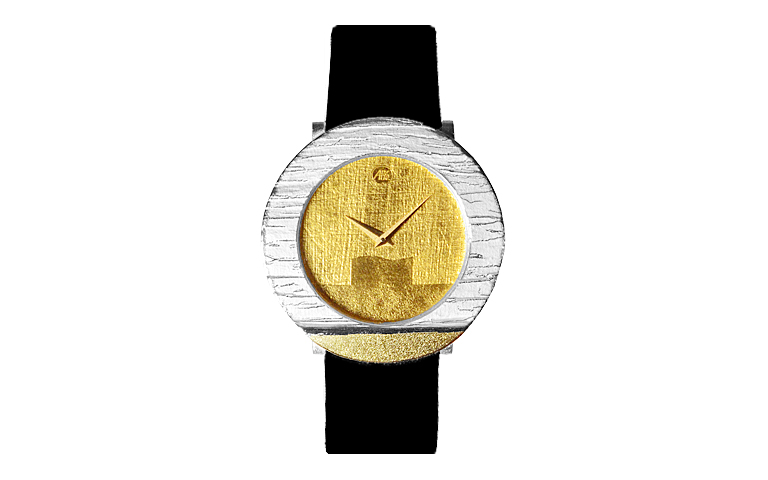 16223-Uhr, Silber 925 mit Gold 750, Ziffernblatt Feingold