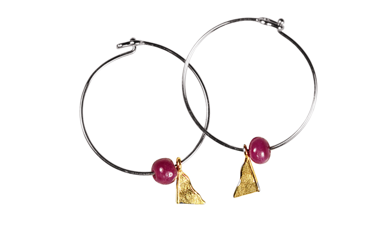 07407-earings, platinum 950, gold 750 with garnet