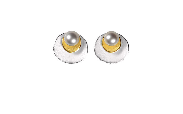 15334-earings, silver 925 with gold 750 and pearls