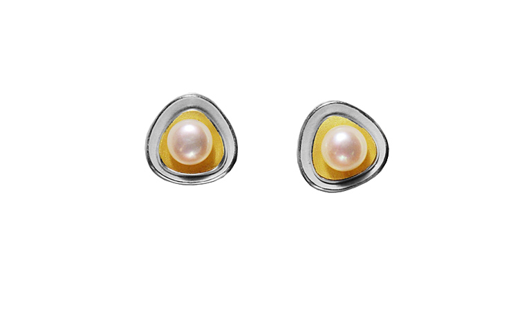 15434-earrings, silver 925 with gold 750 and pearls