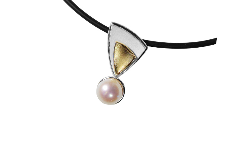 11614-necklace, silver 925 with gold 750 and pearl