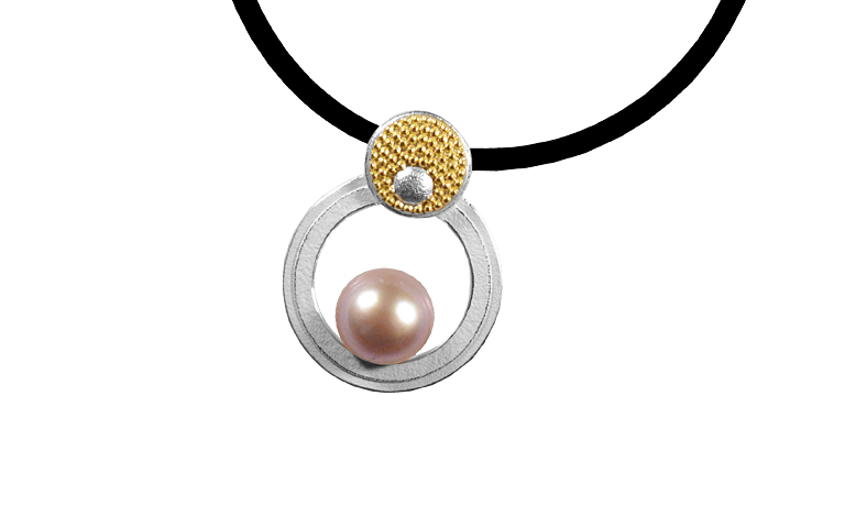 11622-necklace, silver 925 with gold 750 and pearl