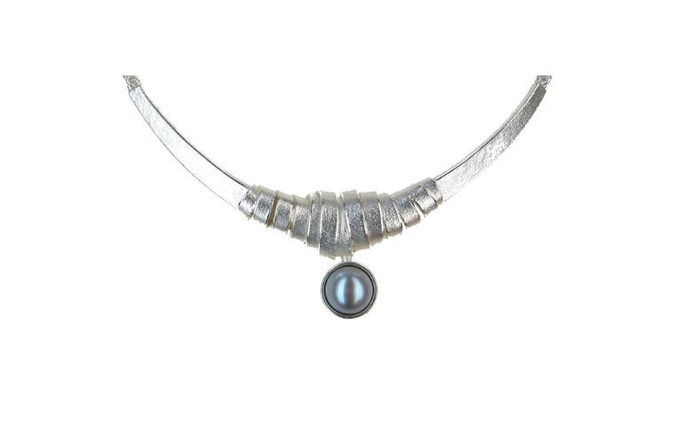 31018-necklace, silver 925, pearl grey 10mm