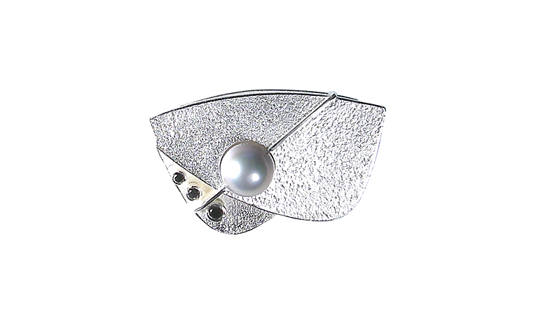 31032-necklace, silver 925, black brillants, grey pearl