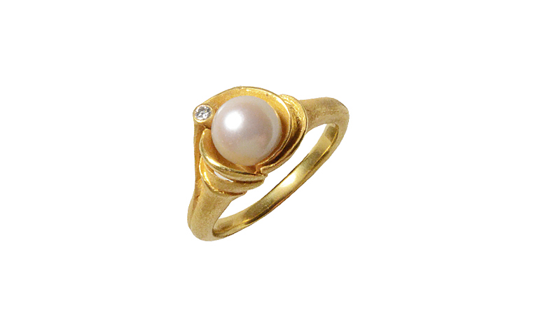 02970-ring, gold 750 with brillant and pearl