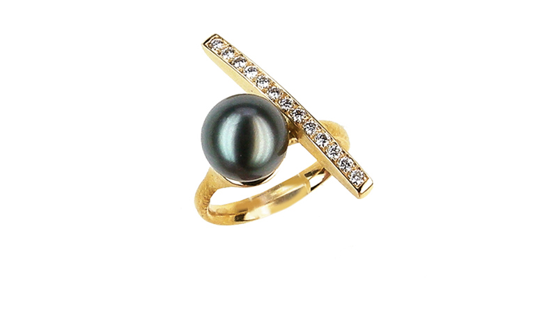 05136-ring, gold 750, Tahiti pearl with brillants