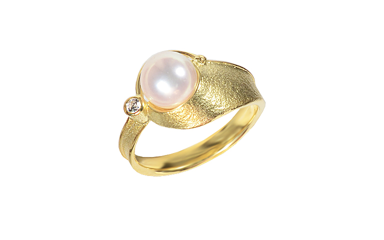 05389-ring, gold 750 with pearl and brillant
