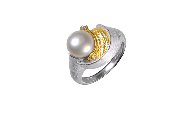 12592-ring, silver 925 with gold 750, pearls and brillant