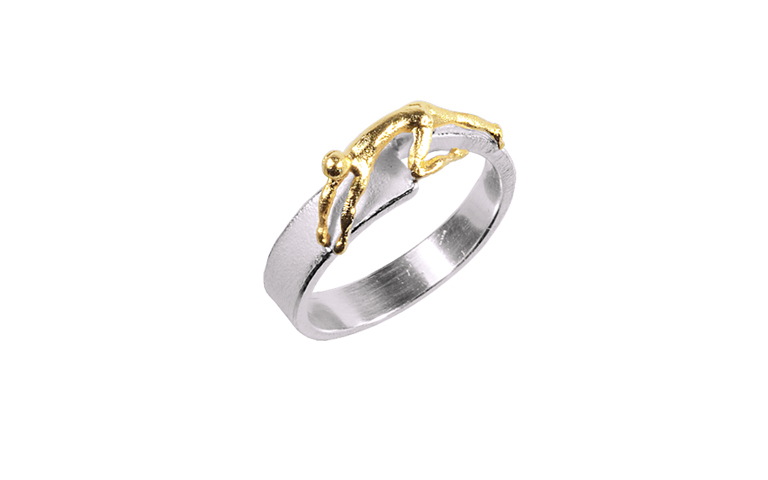 12707-ring, silver 925 with gold 750