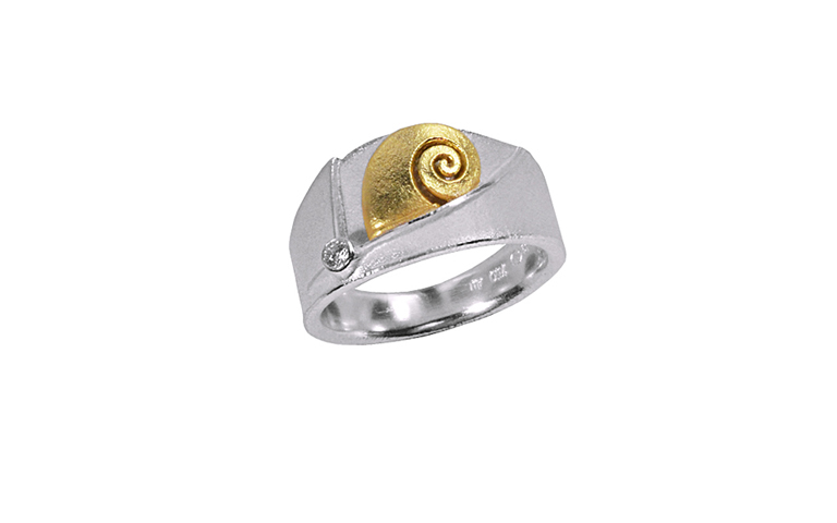 12713-ring, silver 925 with gold 750 and brillant