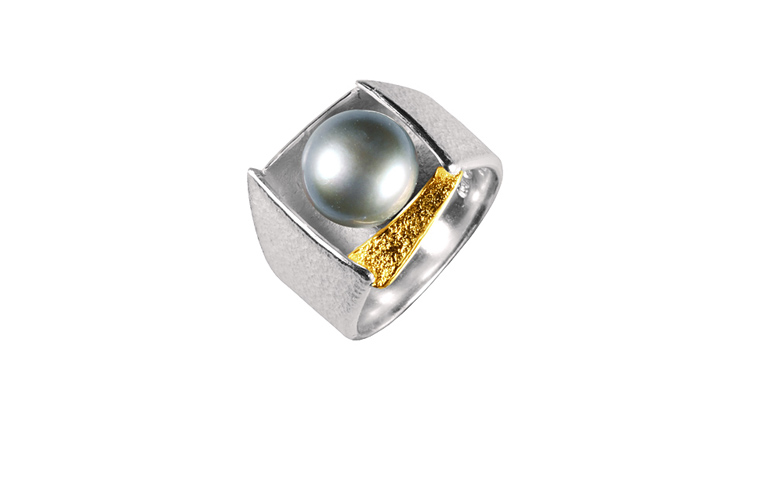 12795-ring, silver 925 with gold 750 and pearl