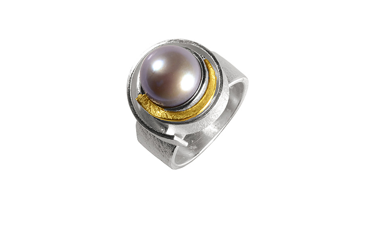 12796-ring, silver 925 with gold 750 and pearl