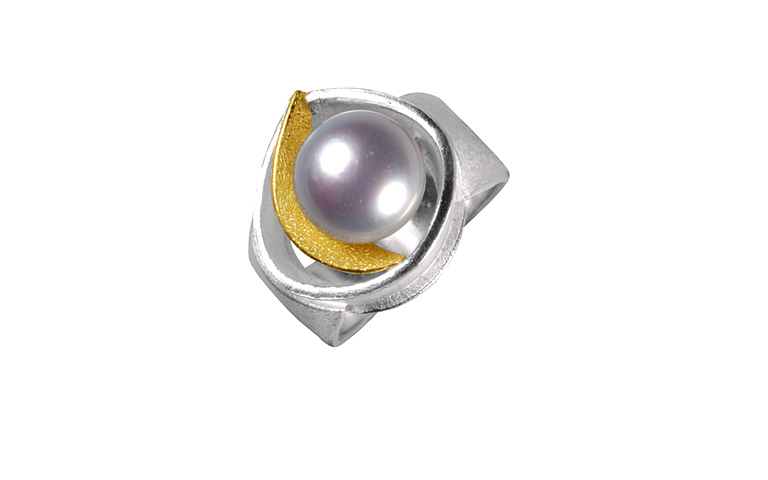 12800-ring, silver 925 with gold 750 and pearl