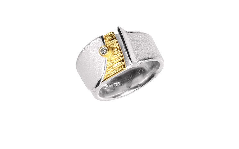 12805-ring, silver 925 with gold 750 and brillant
