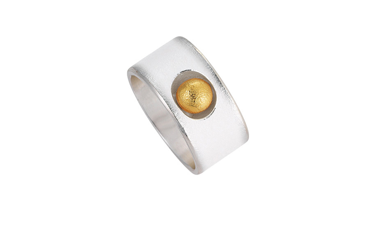 12827-ring, silver 925 with gold ball finegold 999