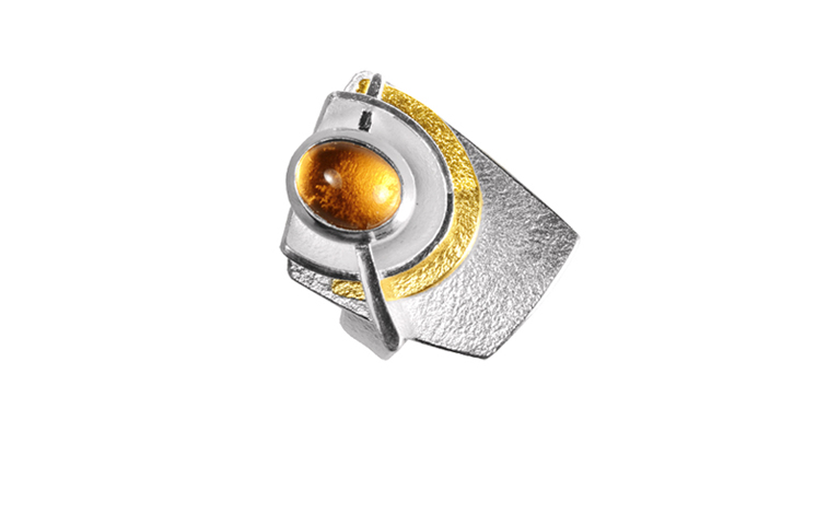 12828-ring, silver 925 with gold 750 and citrin