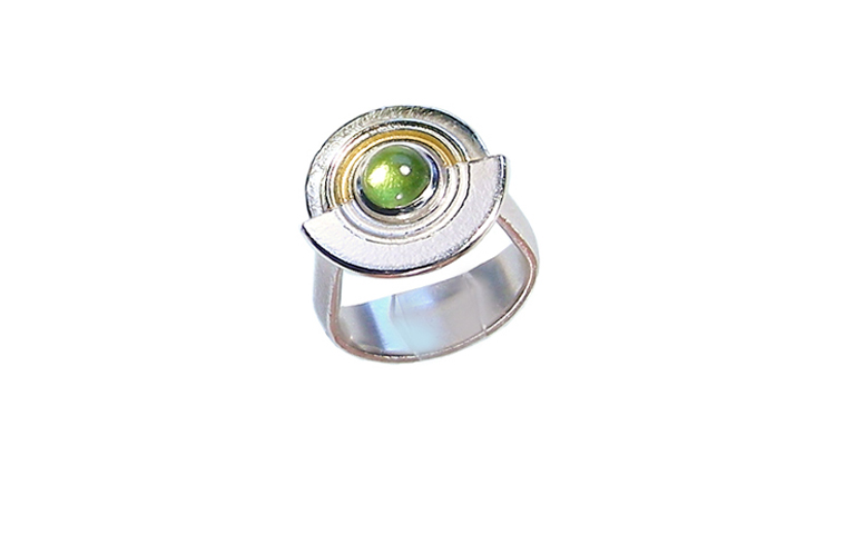 12849-ring, silver 925 with gold 750 and peridot