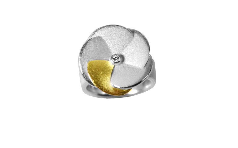 12871-ring, silver 925 with gold 750 and brillant