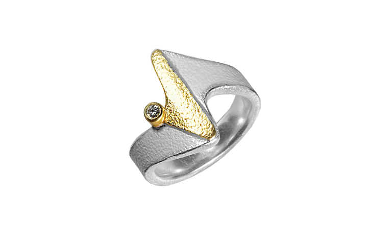 12913-ring, silver 925 with gold 750 and brillant