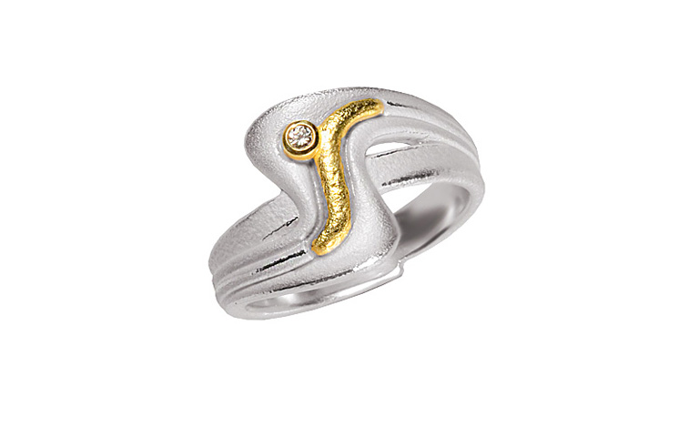12932-ring, silver 925 with gold 750 and brillant