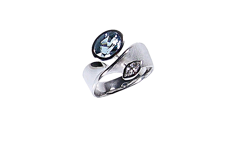 45185-ring, white gold 750 with brilliant and aquamarine