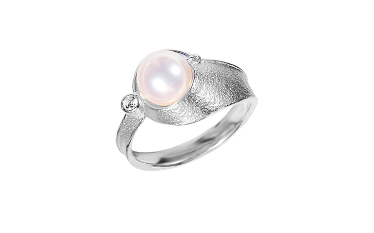 45389-ring, gold 750 with pearl and brillant